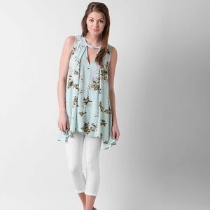 Free People Tree Swing Tank Top Floral Mint Boho Flowy Tunic- Size Small